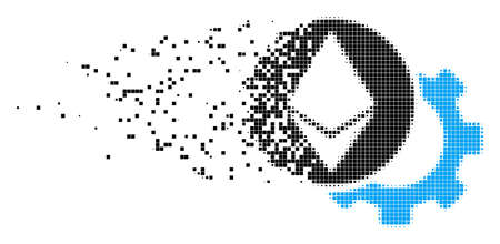 Dispersed Ethereum settings gear dot vector icon with wind effect. Rectangular items are combined into dissipated Ethereum settings gear figure.のイラスト素材