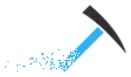 Dispersed mining hammer dot vector icon with erosion effect. Rectangular elements are combined into dissolving mining hammer form.のイラスト素材