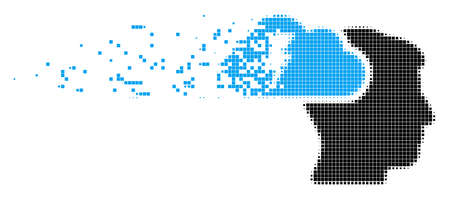Dispersed brainstorming dotted vector icon with destruction effect. Square pieces are organized into disappearing brainstorming form. Pixel mist effect shows speed and motion of cyberspace objects.のイラスト素材