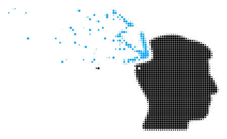 Dispersed head electric strike dot vector icon with destruction effect. Rectangle pixels are arranged into dissolving head electric strike shape.のイラスト素材