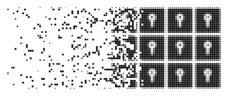 Dissolved lockers dotted vector icon with wind effect. Square dots are combined into dispersed lockers figure. Pixel dissolving effect demonstrates speed and movement of cyberspace objects.のイラスト素材