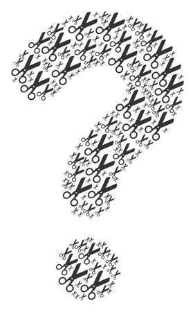 Question mark figure composed with scissors objects. Vector scissors icons are composed into ask collage.のイラスト素材