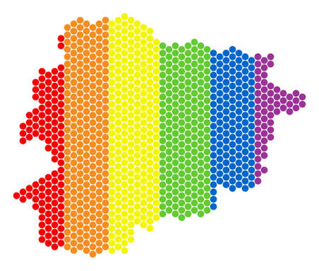 A dotted LGBT Andorra map for lesbians, gays, bisexuals, and transgenders. Colorful vector composition of Andorra map formed of round items.のイラスト素材