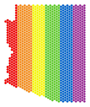 A dotted LGBT Arizona State map for lesbians, gays, bisexuals, and transgenders. Multicolored vector concept of Arizona State map constructed with spheric items.のイラスト素材