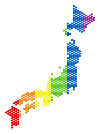 A dotted LGBT Japan map for lesbians, gays, bisexuals, and transgenders. Color vector composition of Japan map done of spheric points.のイラスト素材