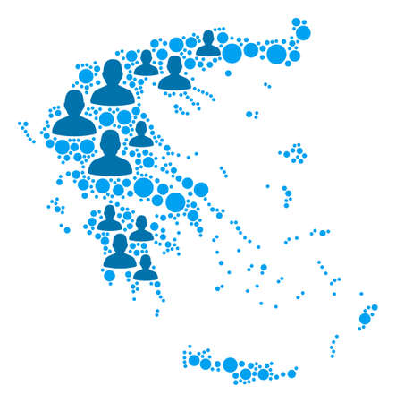 Population Greece map. Demography vector concept of Greece map made of random man items and circle elements. Abstract social scheme of nation group cartography.のイラスト素材