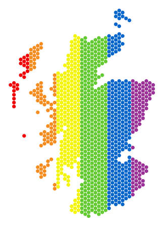 A dotted LGBT Scotland map for lesbians, gays, bisexuals, and transgenders. Colored vector collage of Scotland map done with round elements.のイラスト素材