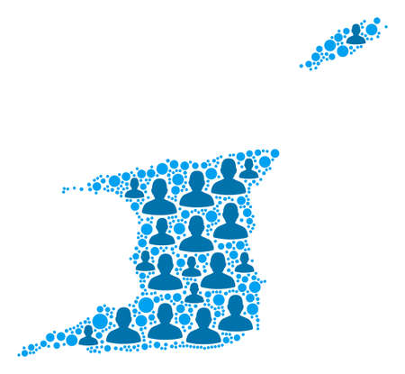 Population Trinidad and Tobago map. Demography vector concept of Trinidad and Tobago map constructed of randomized people elements and small spheric items.のイラスト素材