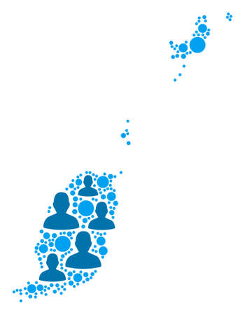 Population Grenada map. Demography vector composition of Grenada map formed of random person elements and small dots. Abstract social plan of nation community cartography.のイラスト素材