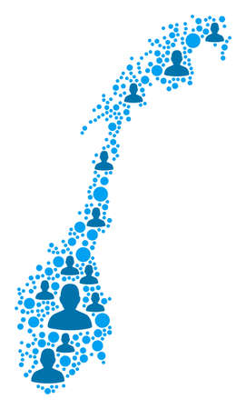 Population Norway map. Demography vector abstraction of Norway map done of random man elements and circle dots. Abstract social scheme of national community cartography.のイラスト素材
