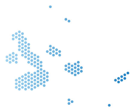 Hex Tile Galapagos Islands map. Vector territory plan in light blue color with horizontal gradient. Abstract Galapagos Islands map concept is containing honeycomb blots.のイラスト素材