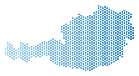 Hex-Tile Austria map. Vector geographic plan in light blue color with horizontal gradient. Abstract Austria map mosaic is containing hexagon elements.のイラスト素材