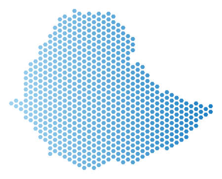 Hex Tile Ethiopia map. Vector territorial plan in light blue color with horizontal gradient. Abstract Ethiopia map composition is composed from hex tile pixels.のイラスト素材