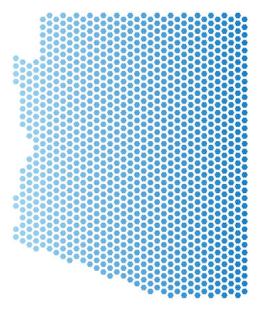 Hex-Tile Arizona State map. Vector geographic scheme in light blue color with horizontal gradient. Abstract Arizona State map composition is constructed from honeycomb elements.のイラスト素材