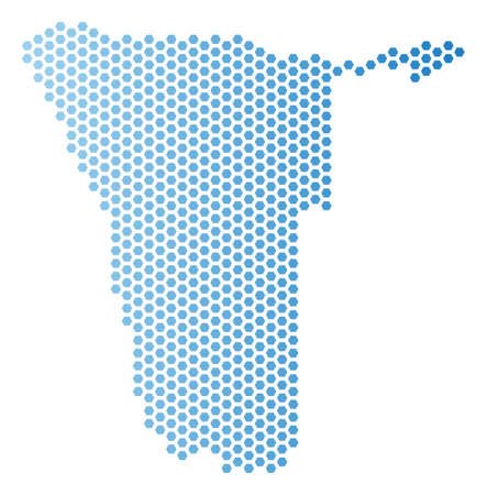 Hex-Tile Namibia map. Vector territory scheme in light blue color with horizontal gradient. Abstract Namibia map mosaic is designed with honeycomb dots.のイラスト素材