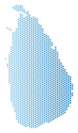Honeycomb Sri Lanka Island map. Vector geographic plan in light blue color with horizontal gradient. Abstract Sri Lanka Island map composition is combined of hex-tile blots.のイラスト素材