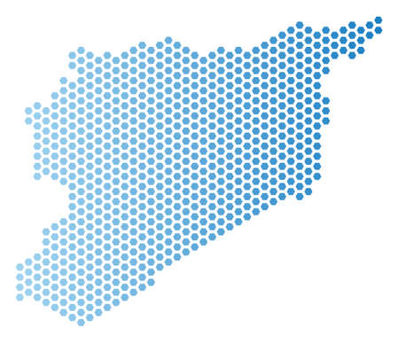 Hex-Tile Syria map. Vector territorial plan in light blue color with horizontal gradient. Abstract Syria map concept is containing hex-tile items.のイラスト素材