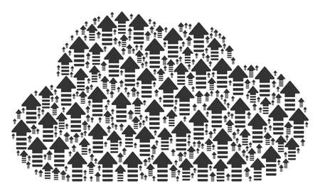 Cloud collage composed from arrow pointer items in different sizes. Abstract vector space concept. Arrow pointer icons are arranged into cloud figure.のイラスト素材
