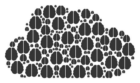 Cloud figure built with brain objects in various sizes. Abstract vector web representaion. Brain icons are organized into cloud shape.のイラスト素材