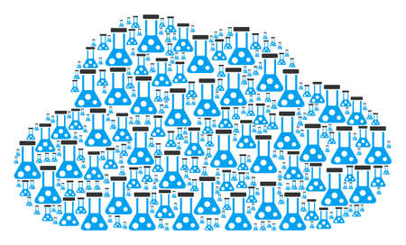 Cloud mosaic formed of chemistry pictograms in various sizes. Abstract vector gas illustration. Chemistry icons are combined into cloud shape.のイラスト素材