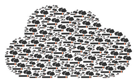 Cloud mosaic composed with cigarette smoke pictograms in variable sizes. Abstract vector space illustration. Cigarette smoke icons are arranged into cloud shape.のイラスト素材