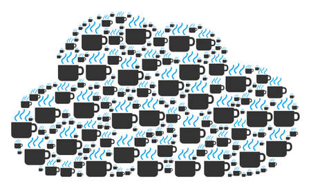 Cloud composition constructed of coffee cup objects in different sizes. Abstract vector online concept. Coffee cup icons are formed into cloud shape.のイラスト素材