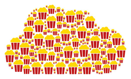 Cloud shape constructed of popcorn bucket icons in various sizes. Abstract vector gas concept. Popcorn bucket icons are formed into cloud figure.のイラスト素材