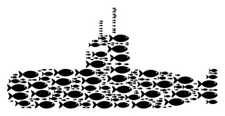 Submarine vector figure created of scattered fish elements in various sizes. Fish icons are organized into abstract submarine shape.のイラスト素材