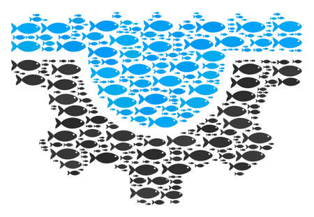 Water service gear vector collage composed from scattered fish elements in heterogeneous sizes. Fish icons are grouped into abstract water service gear concept.のイラスト素材