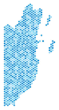 Blue pixelated Belize map. Vector geographic map in blue color tinges on a white background. Vector concept of Belize map created of spheric pixel array.のイラスト素材