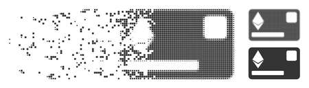Fractured Ethereum credit card pixel icon with disintegration effect. Halftone pixelated and intact whole gray variants are included.のイラスト素材