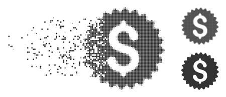 Dissolved bank seal dotted icon with disintegration effect. Halftone dotted and undamaged solid gray versions are included. Rectangle pieces are arranged into disappearing bank seal shape.のイラスト素材