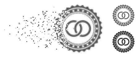 Dispersed wedding rings stamp pixel icon with disintegration effect. Halftone dotted and undamaged entire gray variants. Dots have rectangular shape.のイラスト素材