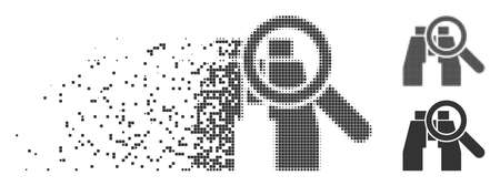 Gray vector binoculars find tools icon in dispersed, dotted halftone and undamaged solid versions. Rectangle dots are used for disappearing effect.のイラスト素材