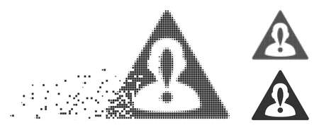 Gray vector blacklisted person icon in dissolved, pixelated halftone and undamaged solid variants. Disintegration effect involves rectangle dots.のイラスト素材