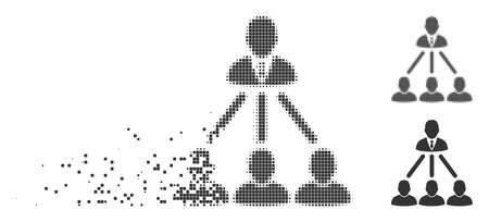 Gray vector people organization structure icon in dissolved, dotted halftone and undamaged entire variants. Rectangular particles are used for disappearing effect.のイラスト素材