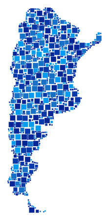 Argentina map composition of scattered dots in different sizes and blue color hues. Vector filled squares are combined into Argentina map collage. Abstract geography plan vector illustration.のイラスト素材