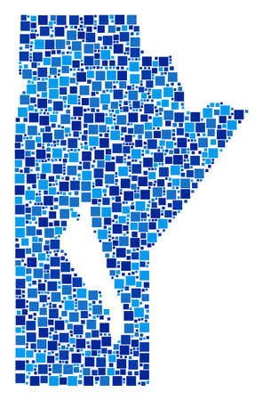 Manitoba Province map composition of scattered square elements in variable sizes and blue color tones. Vector rectangle items are arranged into Manitoba Province map composition.のイラスト素材