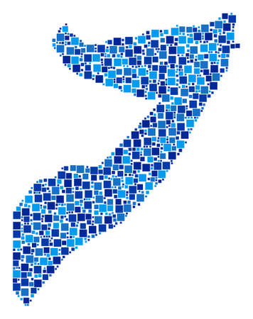 Somalia map mosaic of random dots in various sizes and blue color tones. Vector square elements are organized into Somalia map composition. Abstract cartography plan vector illustration.のイラスト素材
