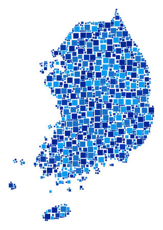 South Korea map mosaic of random filled squares in variable sizes and blue color tints. Vector square elements are composed into South Korea map illustration.の写真素材