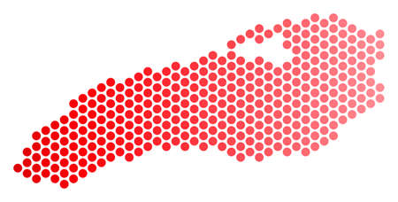 Red dotted Ontario Lake map. Geographic scheme in red color with horizontal gradient. Vector concept of Ontario Lake map designed of spheric dot matrix.のイラスト素材