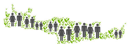 People population and flora plants Crete Island map. Vector mosaic of Crete Island map created of scattered men and woman and plant elements in different sizes.のイラスト素材