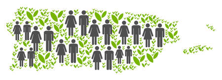 People population and ecology Puerto Rico map. Vector concept of Puerto Rico map organized of random family and plantation elements in various sizes.のイラスト素材