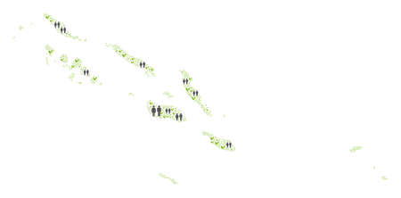 People population and floral Solomon Islands map. Vector composition of Solomon Islands map constructed of random gender and agriculture elements in various sizes.のイラスト素材