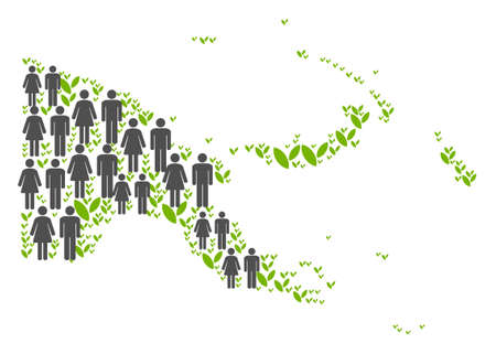 People population and grass Papua New Guinea map. Vector mosaic of Papua New Guinea map constructed of randomized human and grass elements in variable sizes.のイラスト素材