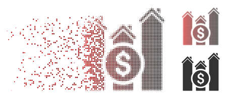 Vector realty price charts icon in dissolved, pixelated halftone and undamaged entire variants. Disintegration effect involves square particles and horizontal gradient from red to black.のイラスト素材