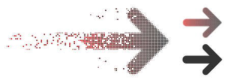 Vector arrow right icon in dissolved, dotted halftone and undamaged solid variants. Disintegration...