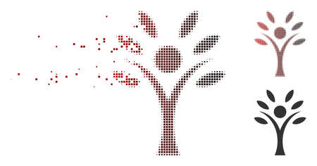 Vector eco man icon in dispersed, pixelated halftone and undamaged solid variants. Disappearing effect uses square dots and horizontal gradient from red to black.のイラスト素材