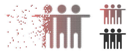 Vector friendship icon in dispersed, dotted halftone and undamaged whole versions. Disintegration effect uses square sparks and horizontal gradient from red to black.のイラスト素材