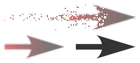 Vector arrow axis x icon in dissolved, pixelated halftone and undamaged whole variants. Disintegration effect involves rectangular sparks and horizontal gradient from red to black.のイラスト素材